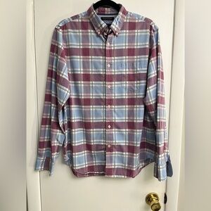 Banana Republic Camden Fit Men's Casual Plaid Shirt - Blue and Burgundy M
